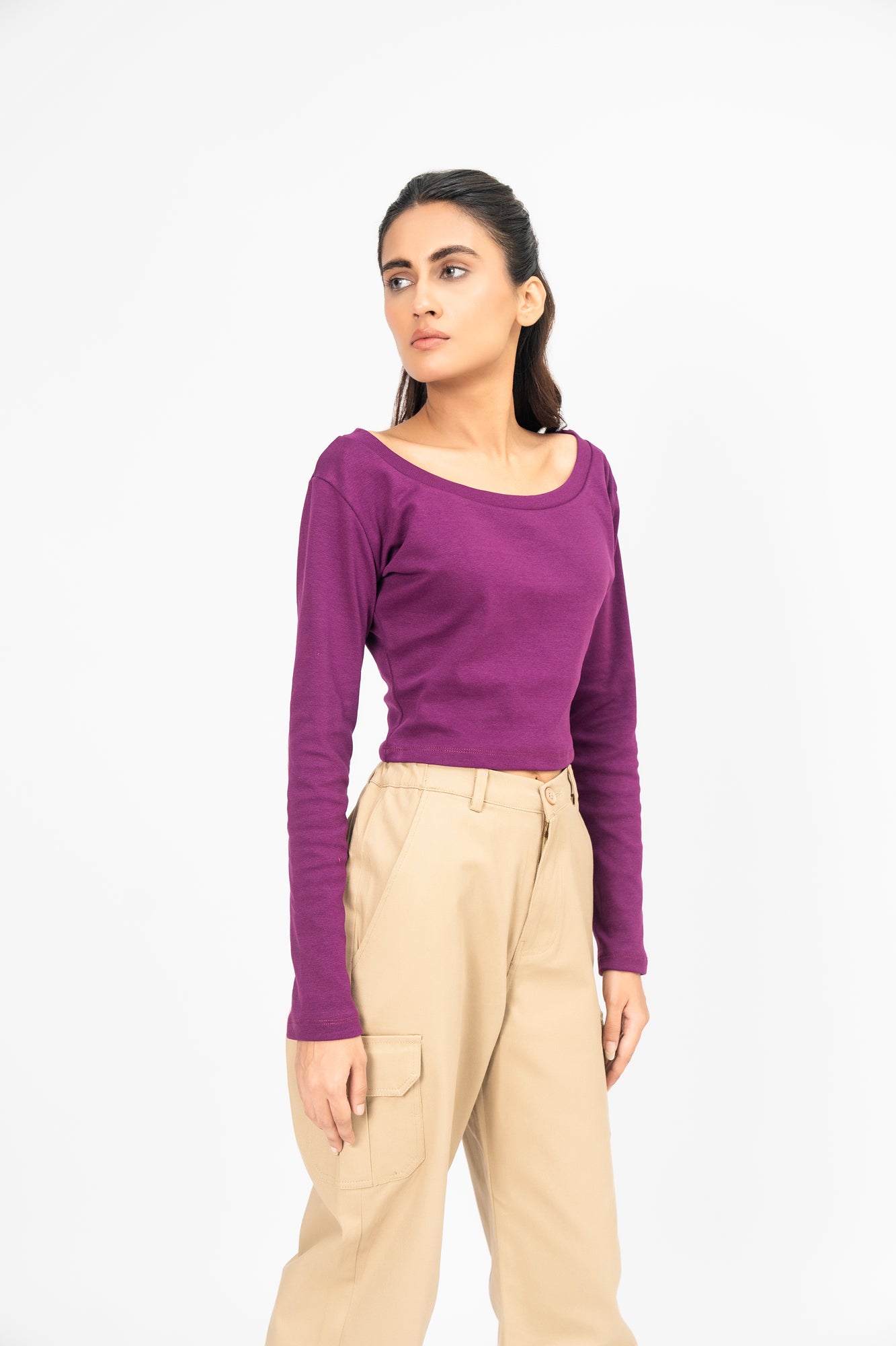 Square Neck Cropped Top - Dark Purple
