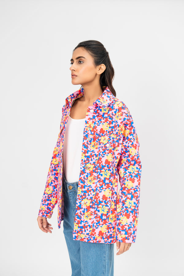 Oversized Twill Jacket - Floral Print