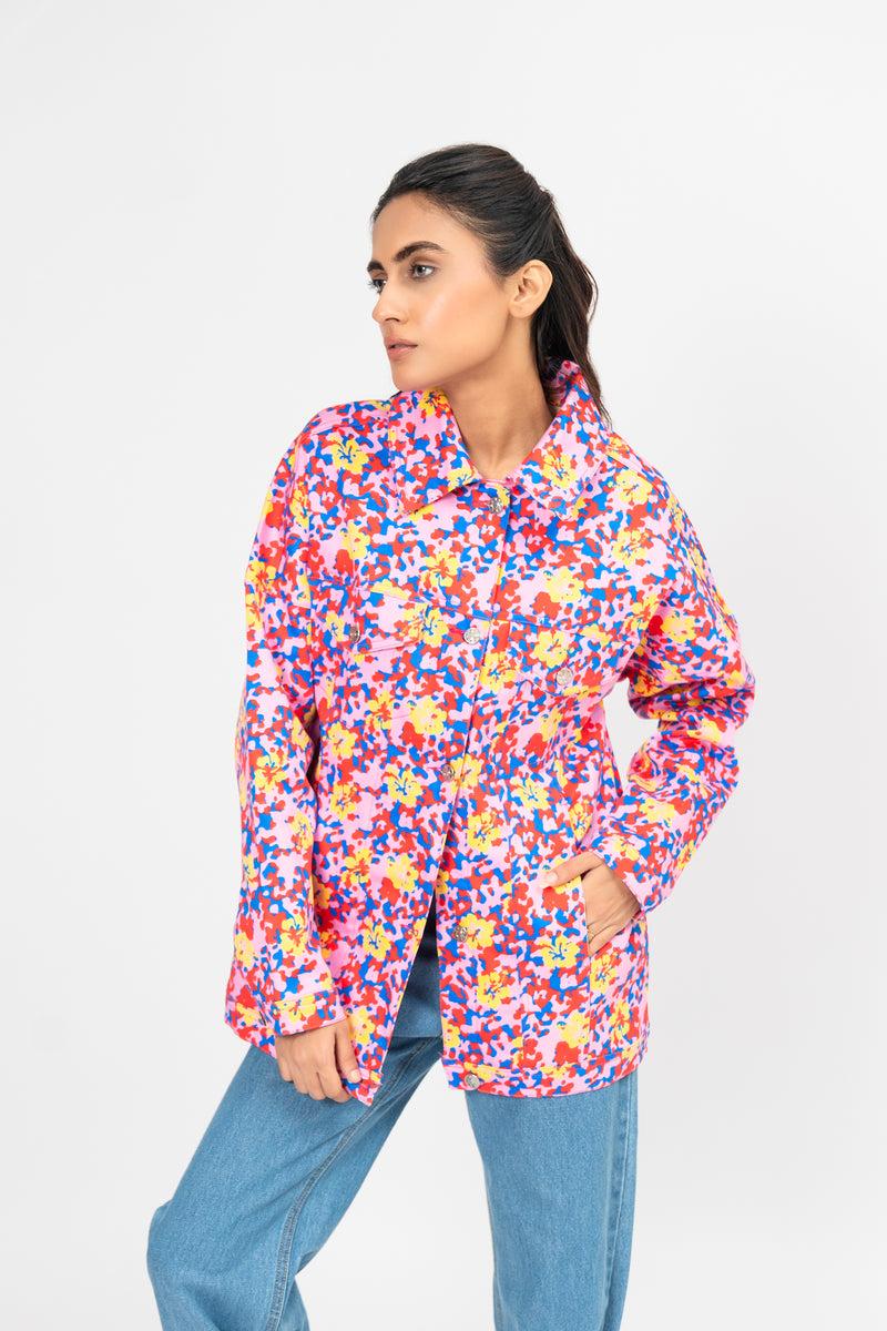 Oversized Twill Jacket - Floral Print