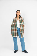 Oversized Shirt with Drop Shoulder - Green White Check