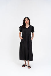 Cotton Puff Maxi Dress - Black