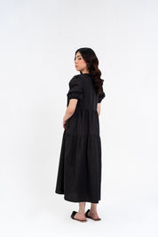 Cotton Puff Maxi Dress - Black