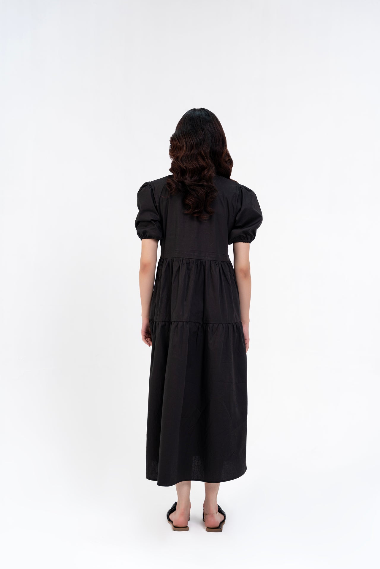 Cotton Puff Maxi Dress - Black