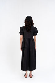 Cotton Puff Maxi Dress - Black