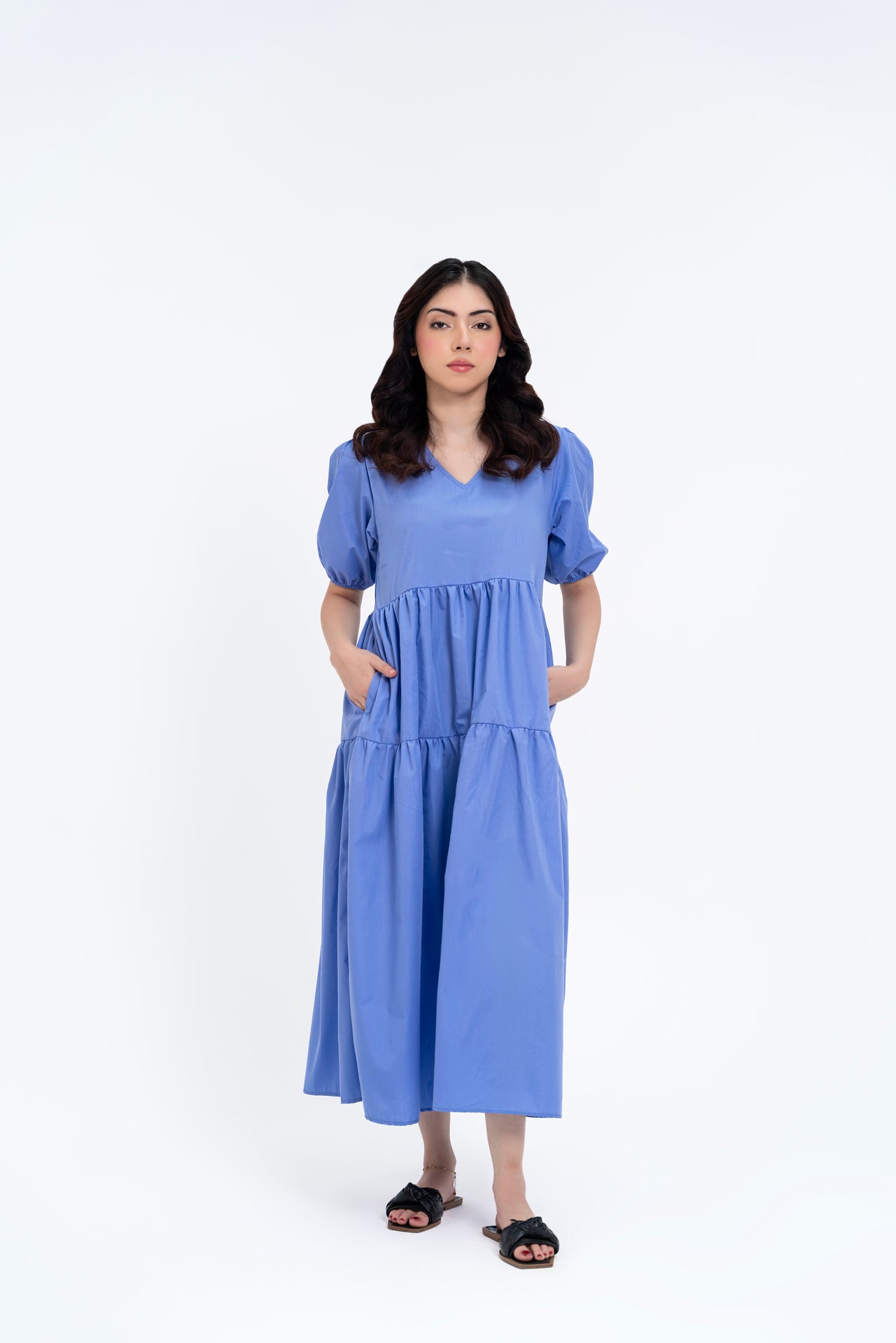 Cotton Puff Maxi Dress - Sky Blue
