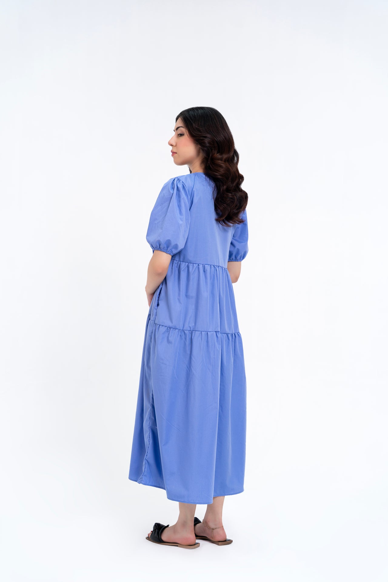 Cotton Puff Maxi Dress - Sky Blue