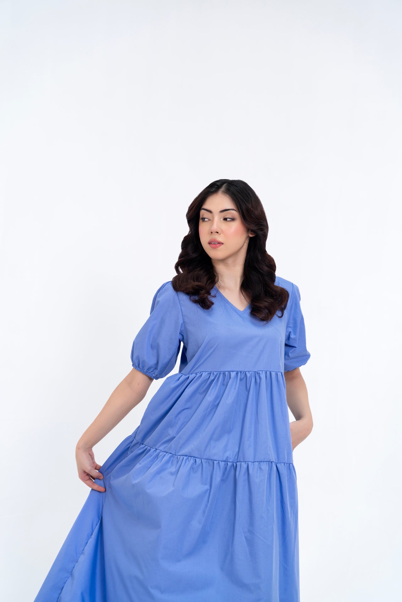Cotton Puff Maxi Dress - Sky Blue