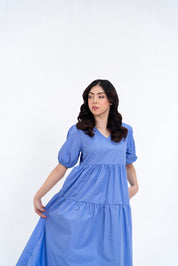 Cotton Puff Maxi Dress - Sky Blue
