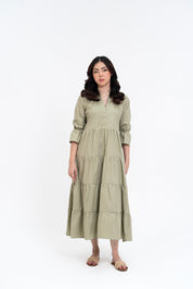Mandarin Collared Maxi Dress - Light Pistachio