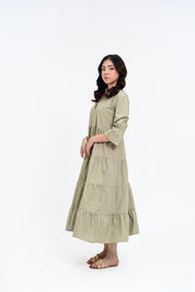 Mandarin Collared Maxi Dress - Light Pistachio