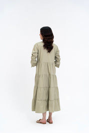 Mandarin Collared Maxi Dress - Light Pistachio
