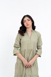 Mandarin Collared Maxi Dress - Light Pistachio