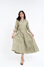 Mandarin Collared Maxi Dress - Light Pistachio