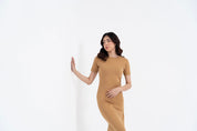 Short Sleeve Knit Dress - Camel Brown