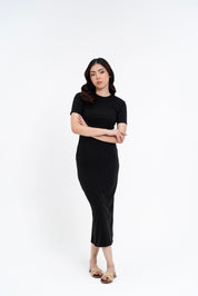 Short Sleeve Knit Dress - Black
