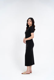 Short Sleeve Knit Dress - Black