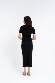 Short Sleeve Knit Dress - Black