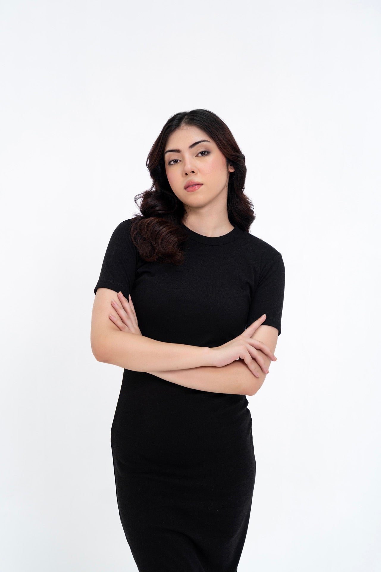 Short Sleeve Knit Dress - Black