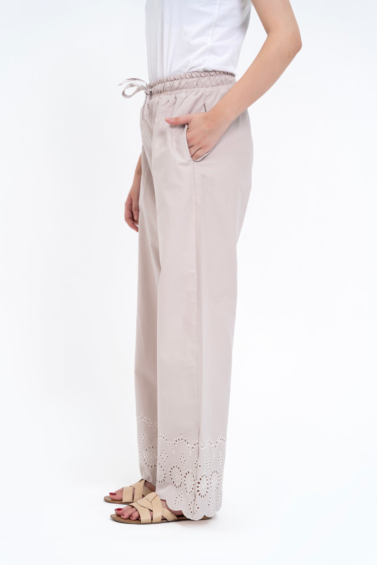 Pull-on Cutwork Pant - Stone