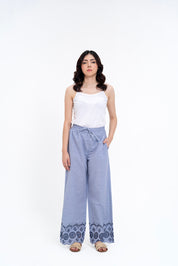 Pull-on Cutwork Pant - Navy Blue White Striped