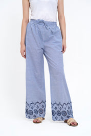 Pull-on Cutwork Pant - Navy Blue White Striped