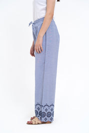 Pull-on Cutwork Pant - Navy Blue White Striped