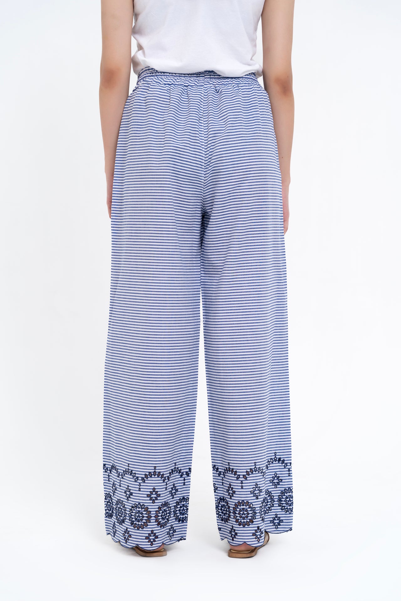 Pull-on Cutwork Pant - Navy Blue White Striped