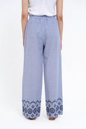 Pull-on Cutwork Pant - Navy Blue White Striped