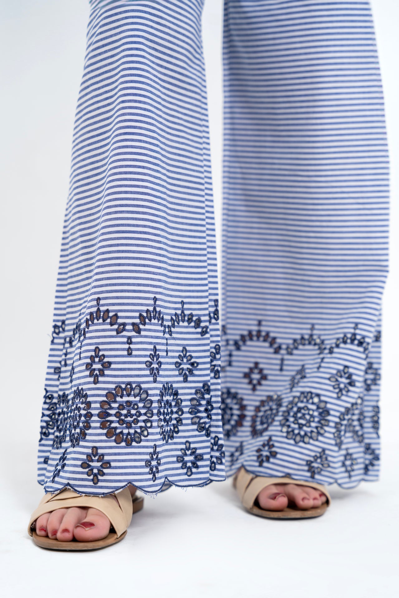 Pull-on Cutwork Pant - Navy Blue White Striped