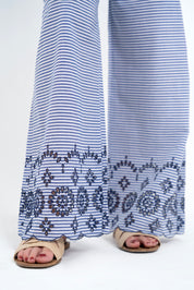 Pull-on Cutwork Pant - Navy Blue White Striped