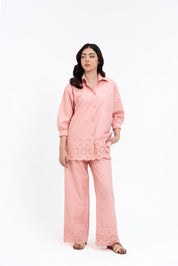 Slit Hem Cutwork Shirt - Peachy Pink