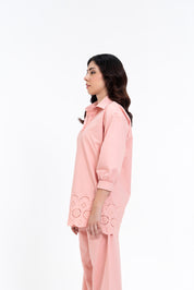 Slit Hem Cutwork Shirt - Peachy Pink