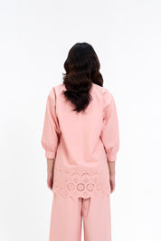 Slit Hem Cutwork Shirt - Peachy Pink