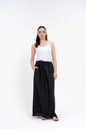 Long Skirt With Cutwork Detail - Black
