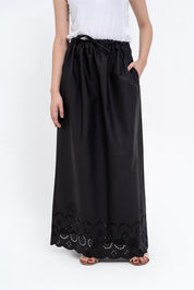 Long Skirt With Cutwork Detail - Black