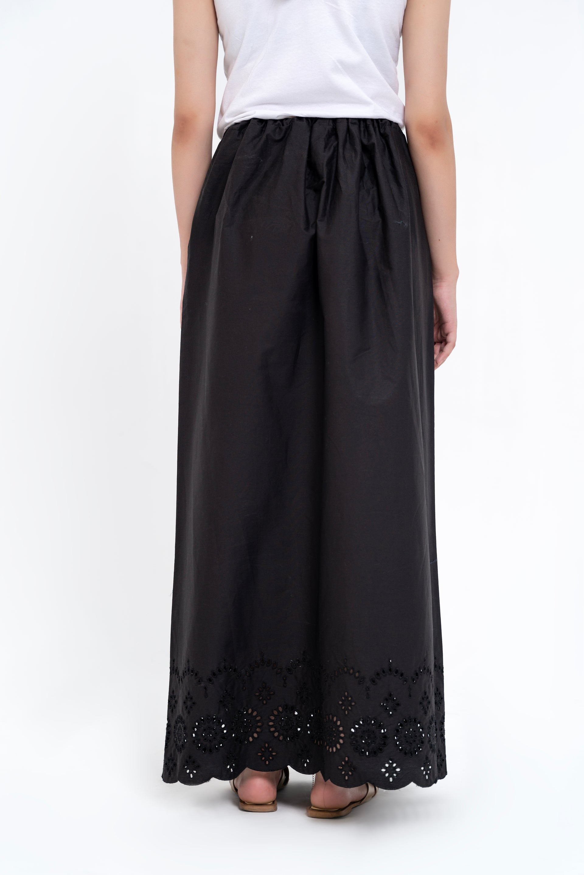 Long Skirt With Cutwork Detail - Black