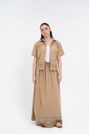 Cropped Boxy Cutwork Shirt - Dark Beige