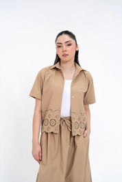 Cropped Boxy Cutwork Shirt - Dark Beige