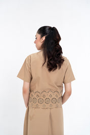 Cropped Boxy Cutwork Shirt - Dark Beige
