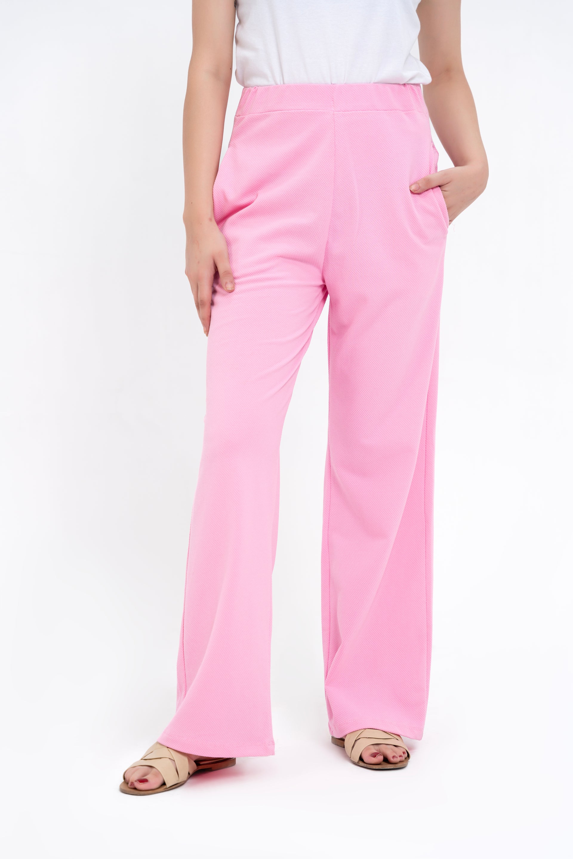 Textured Knit Wide Leg Pant  - Pink