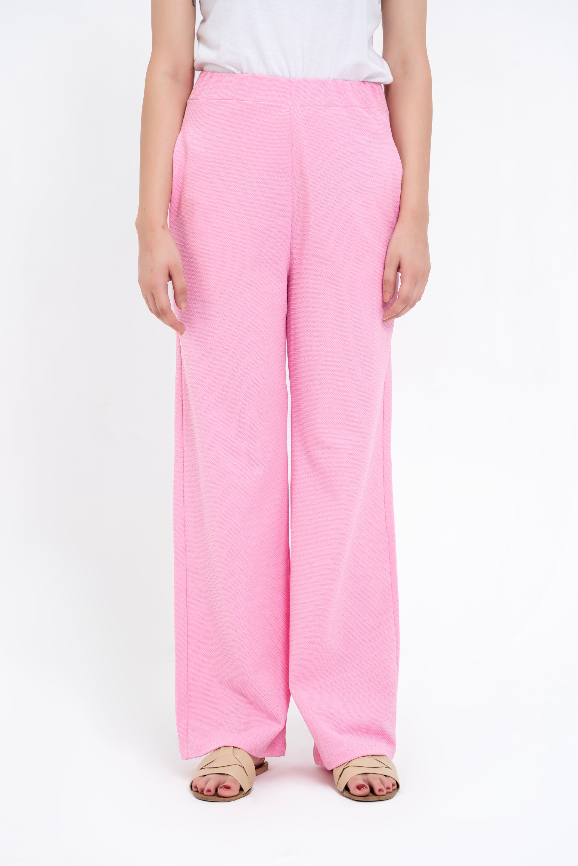 Textured Knit Wide Leg Pant  - Pink