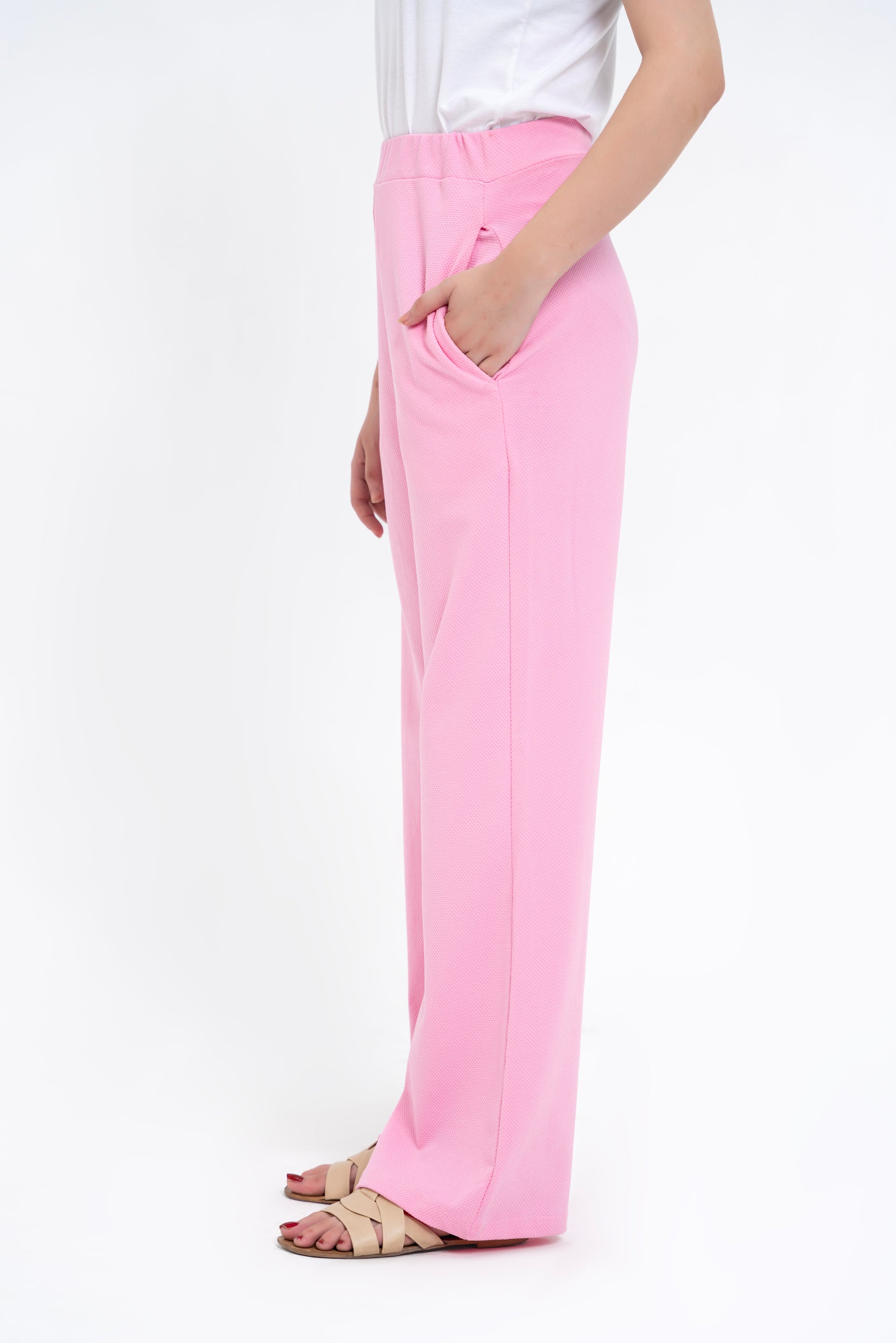 Textured Knit Wide Leg Pant  - Pink