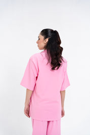 Textured Knit Resort Collar Shirt - Pink