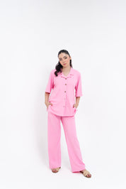 Textured Knit Wide Leg Pant  - Pink