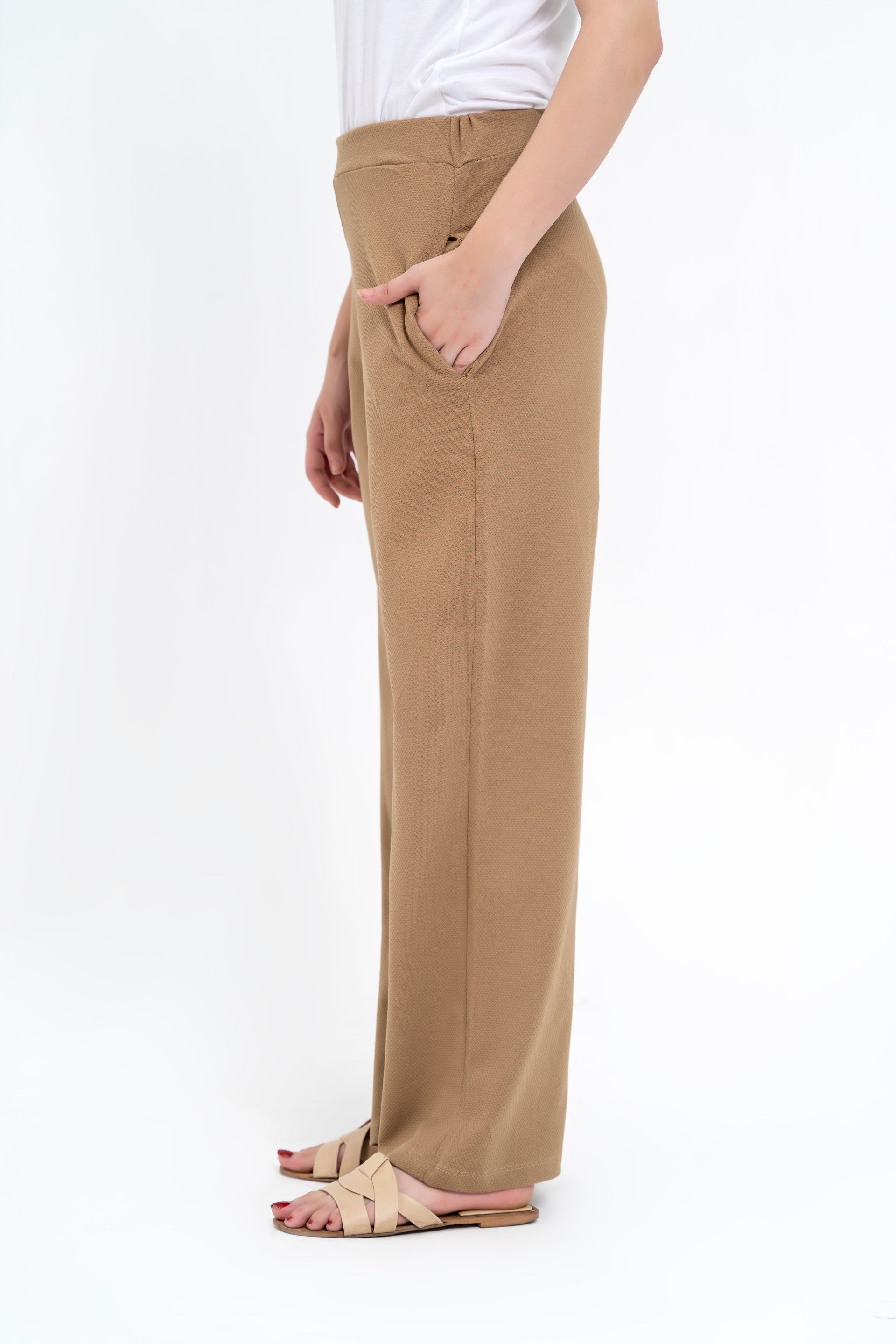 Textured Knit Wide Leg Pant - Mud Green