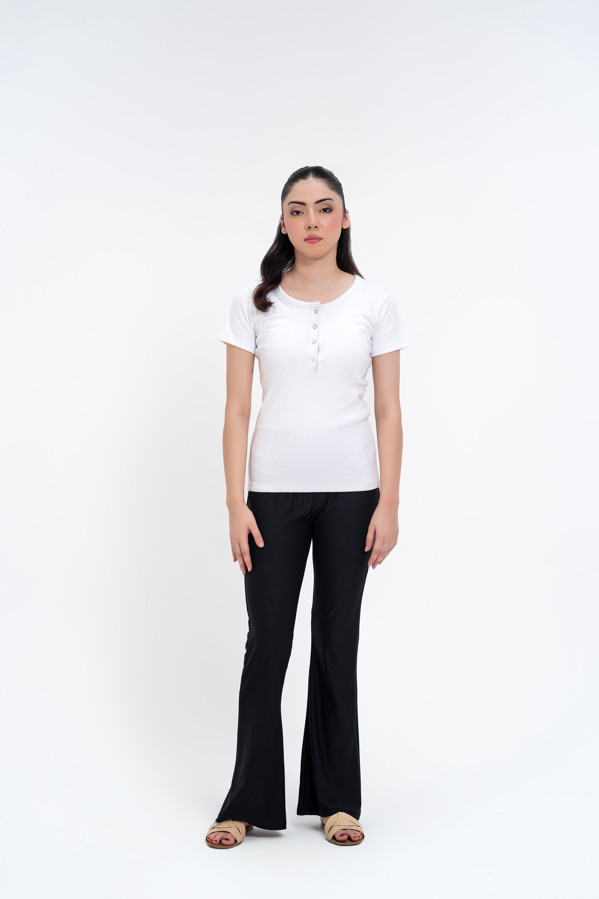 Short Sleeve Henley Top - White