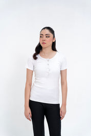 Short Sleeve Henley Top - White