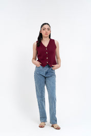 Knit Vest Blazer - Burgundy