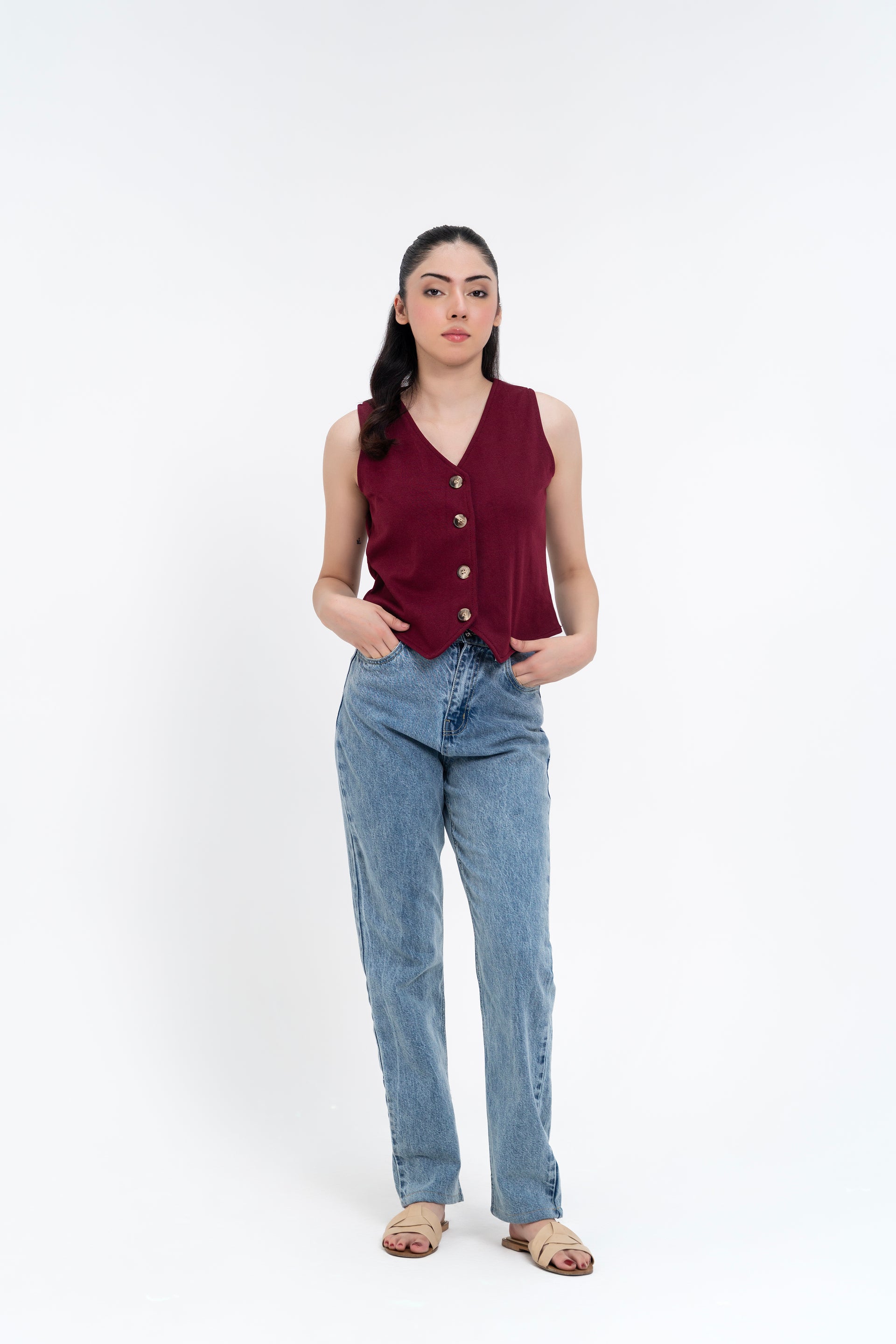 Knit Vest Blazer - Burgundy