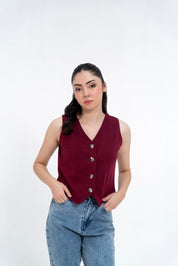 Knit Vest Blazer - Burgundy